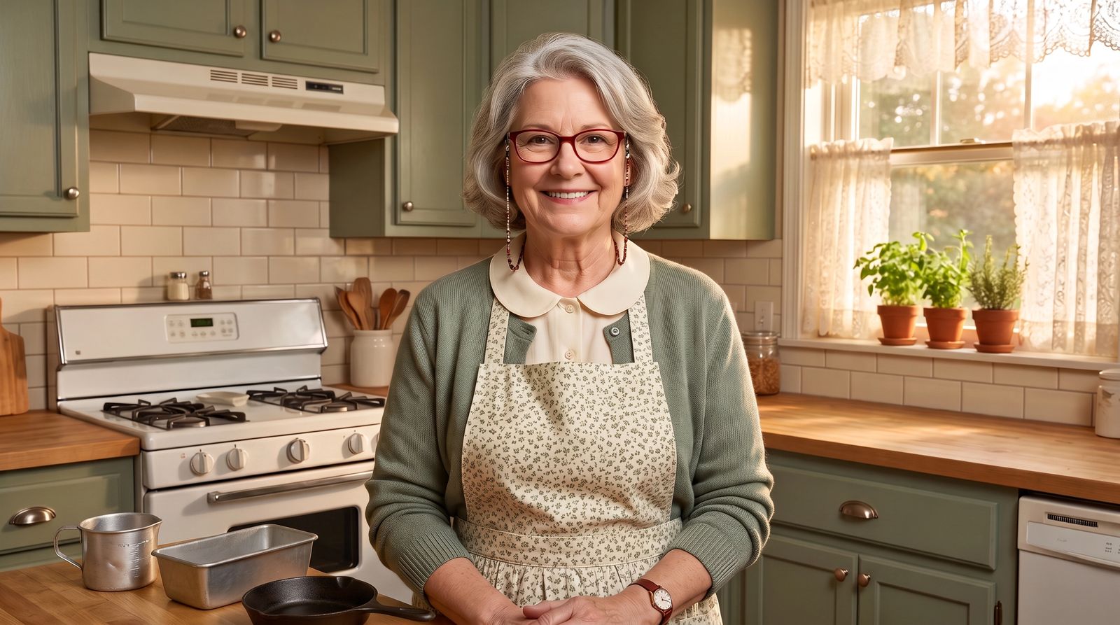 June in her kitchen